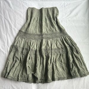 Green Boho Midi Skirt